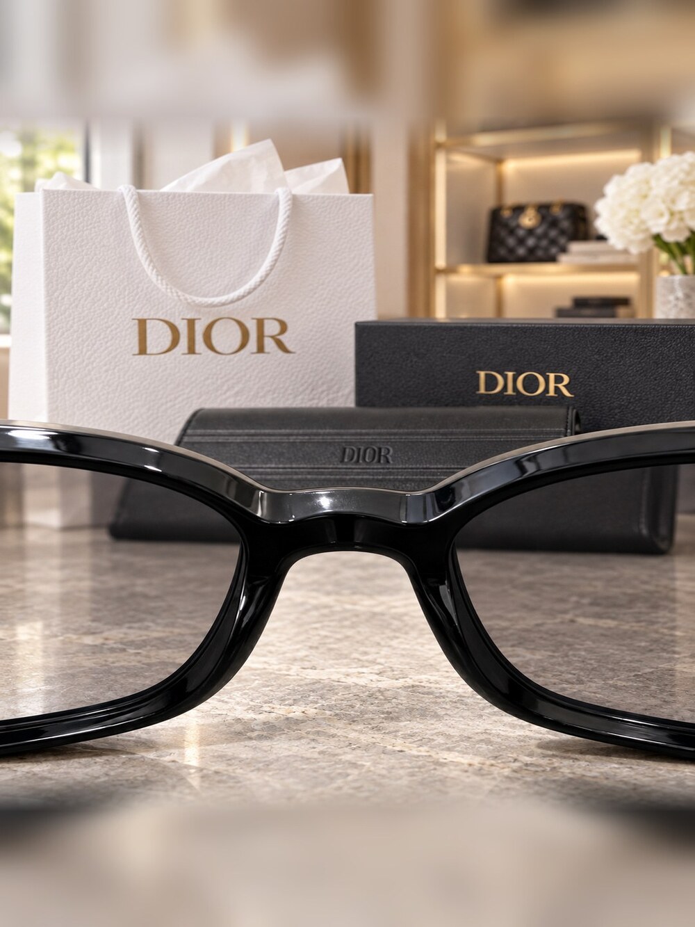 Dior Black Logo Square Sunglasses - Picture 5 of 6